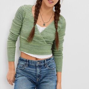 AE Wrap Front Sweater Size Large Green NWT